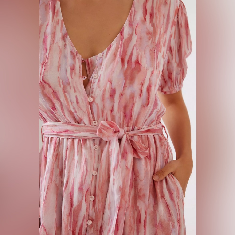 Cloth & Stone Anthropologie Cutout Mini Dress pink tie-dye/watercolor size small - Picture 13 of 15